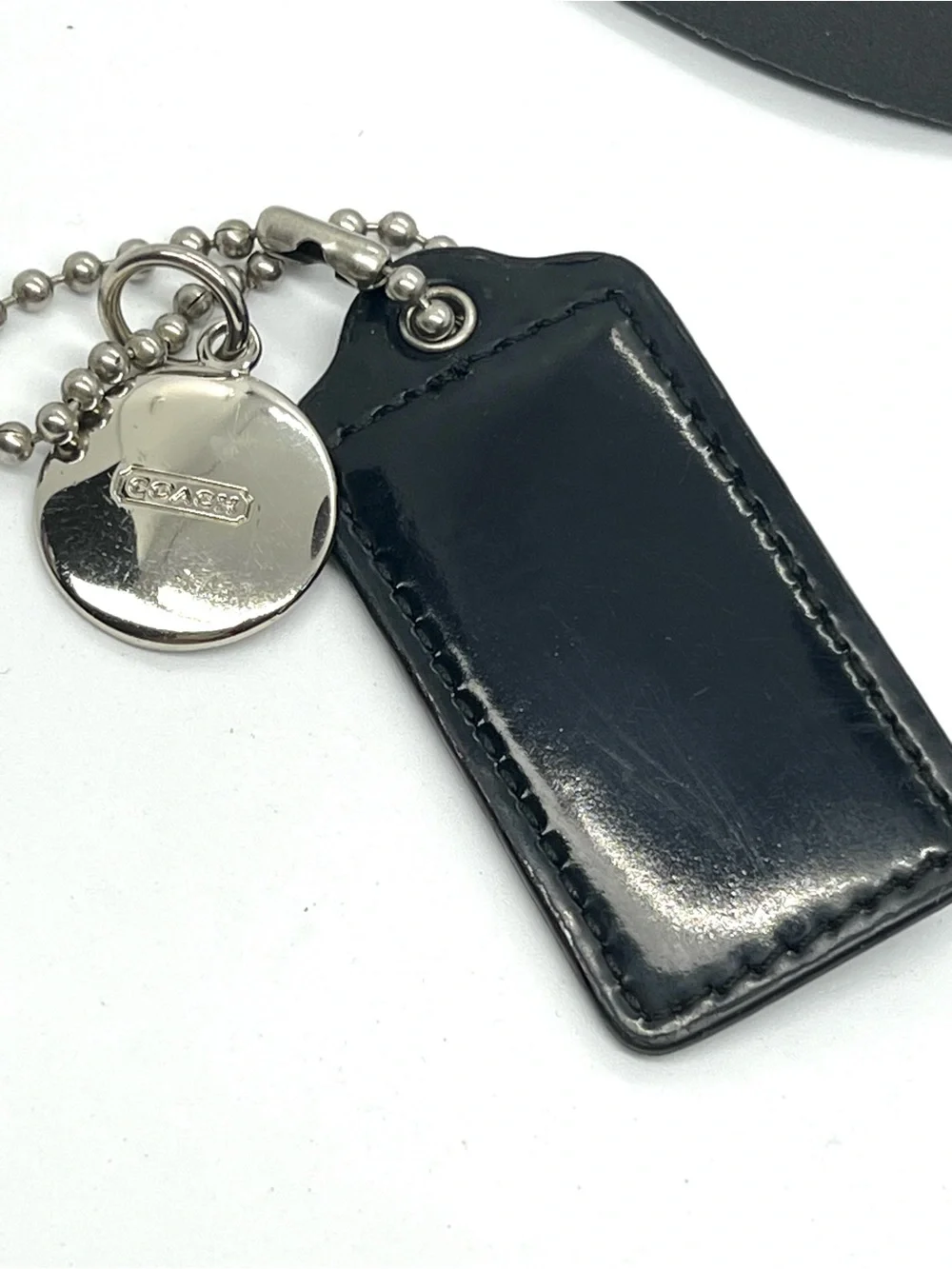 Coach Authentic Black Patent Leather Hangtag Est 1941 Silver Medallion Charm